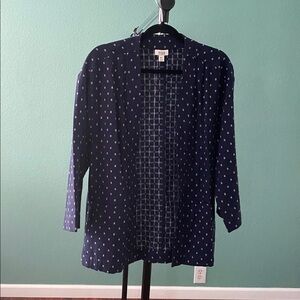 A.N.A A New Approach Open Front Kimono Cardigan Navy Blue Print Size M-L